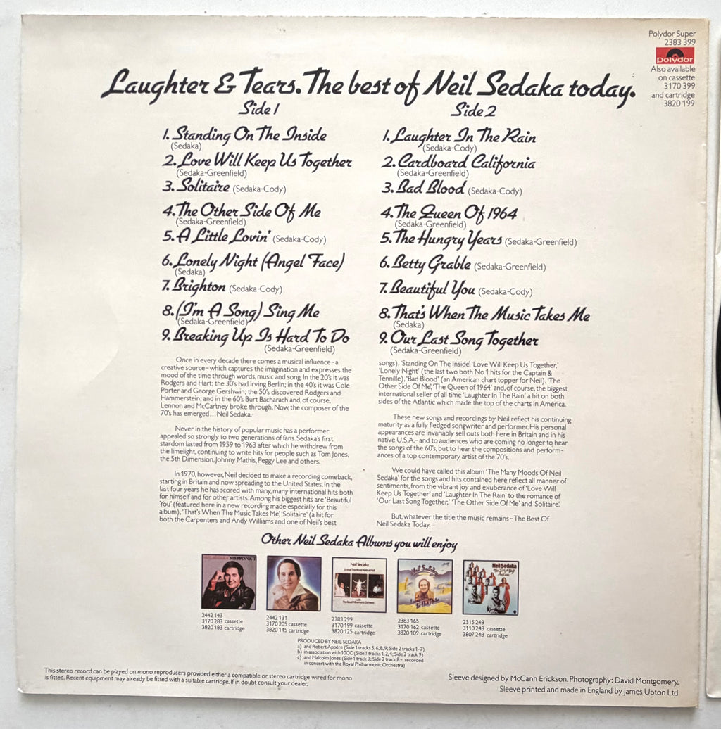Neil Sedaka - Laughter And Tears - LP 12" Vinyl Album (1976)