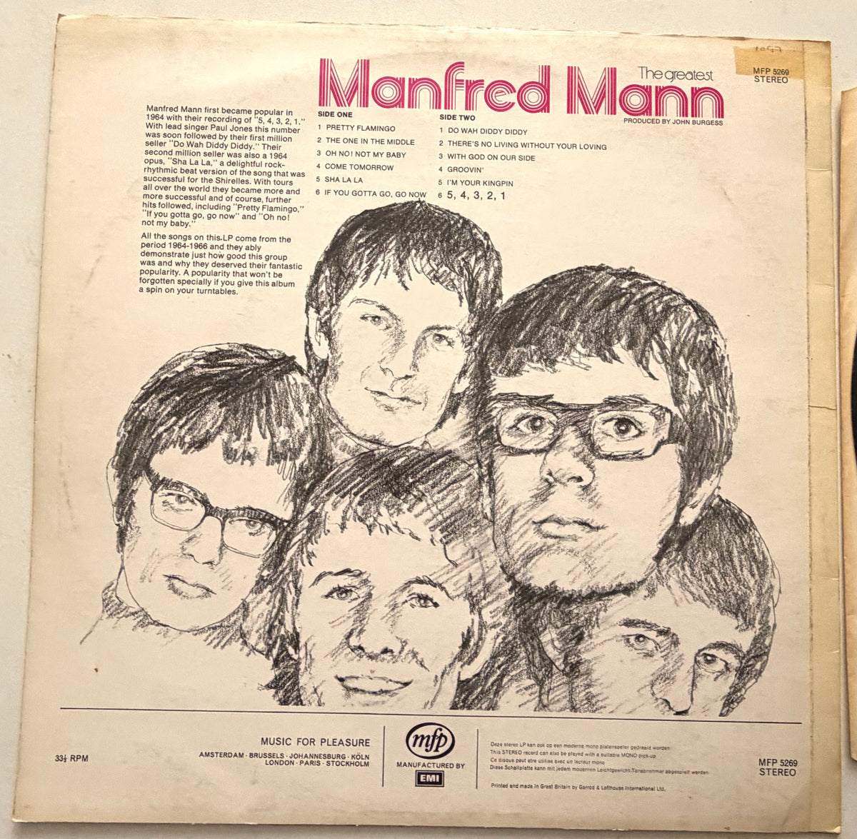 Manfred Mann - The Greatest Hits Of Manfred Man - LP 12" Vinyl (1966)