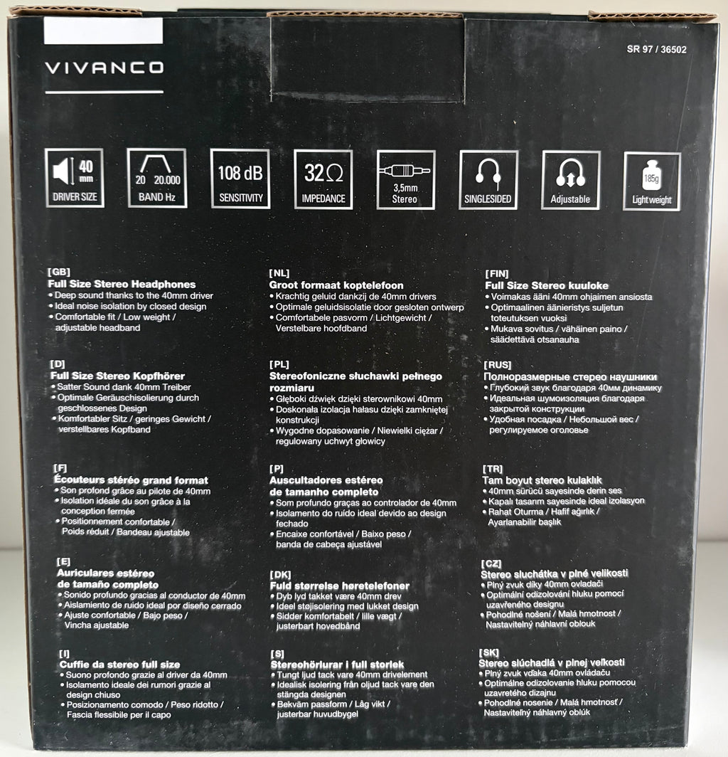 Vivanco Wired Stereo SR97 TV Headphones, Silver, 5m Cable Length