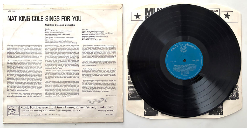 Nat King Cole - Sings For You - LP 12" Vinyl Album (1965)