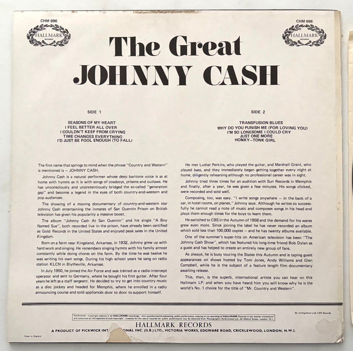 Johnny Cash - The Great Johnny Cash - LP 12" Vinyl Album (1970)