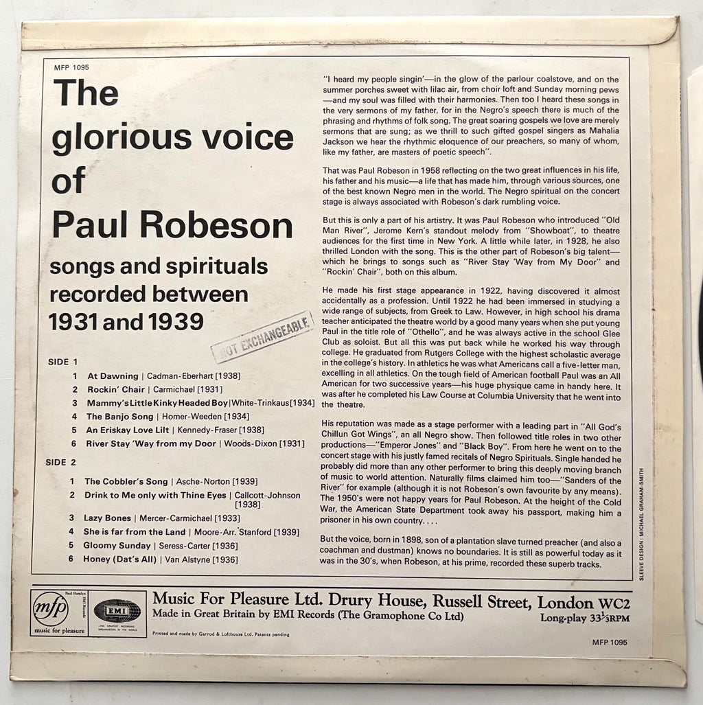 Paul Robeson - The Glorious Voice Of Paul Robeson - LP 12" Vinyl Album (1966)