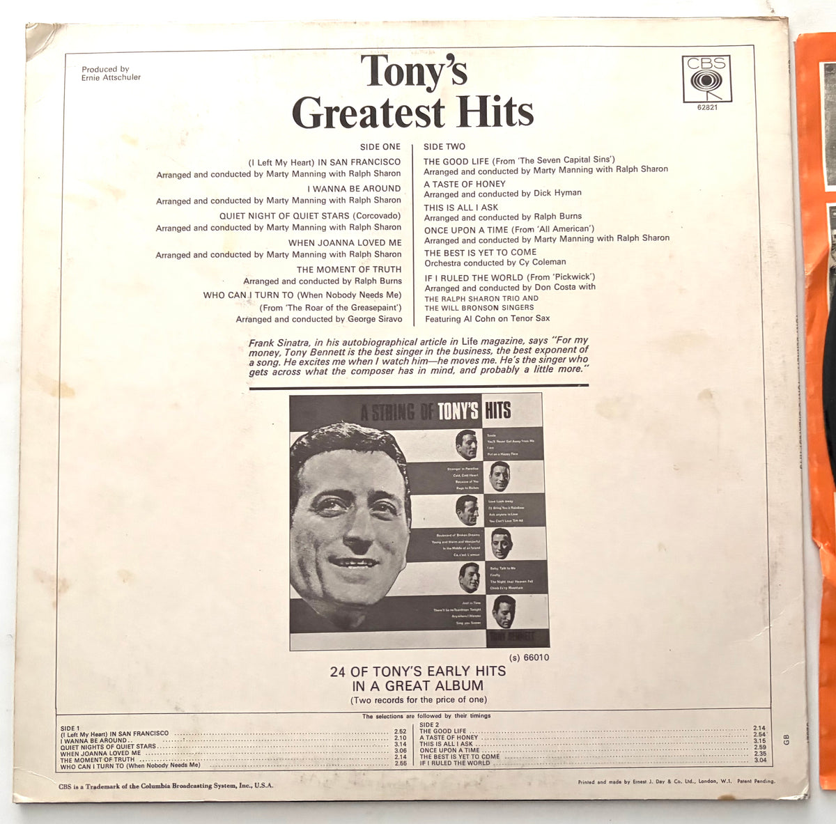 Tony Bennett - Tony Bennett's Greatest Hits - LP 12" Vinyl Album (1966)
