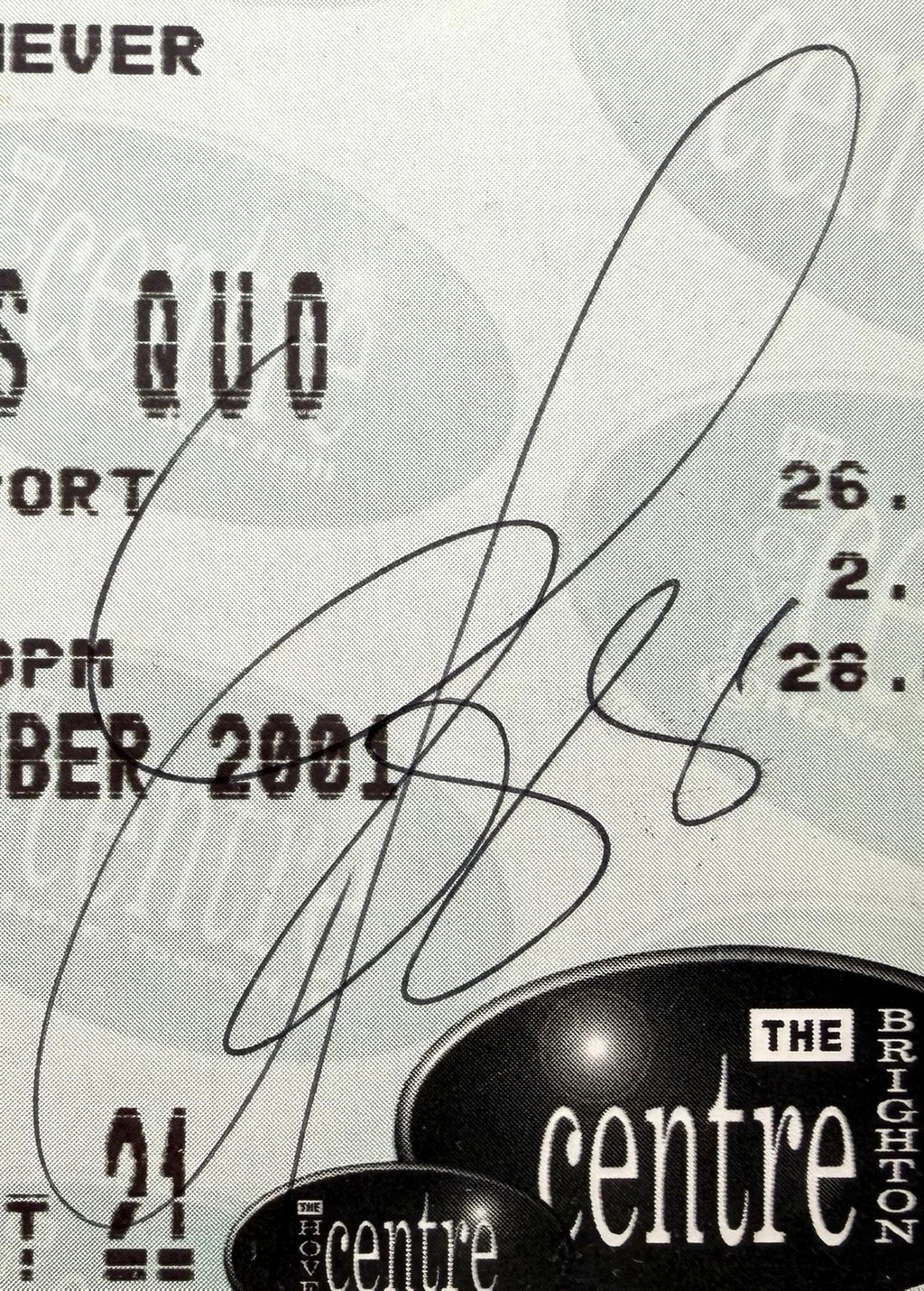 Status Quo Never Say Never Tour Signed Autographed Ticket, The Brighton Centre