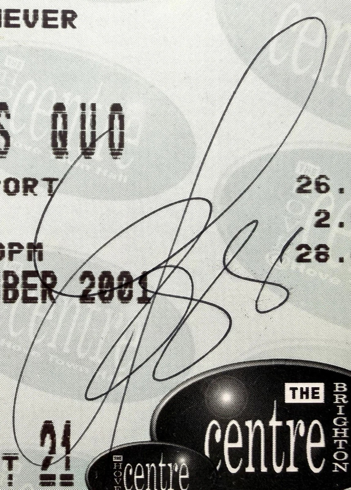 Status Quo Never Say Never Tour Signed Autographed Ticket, The Brighton Centre