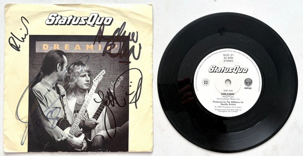 Status Quo, Dreamin', Signed Autographed 7" Vinyl Single